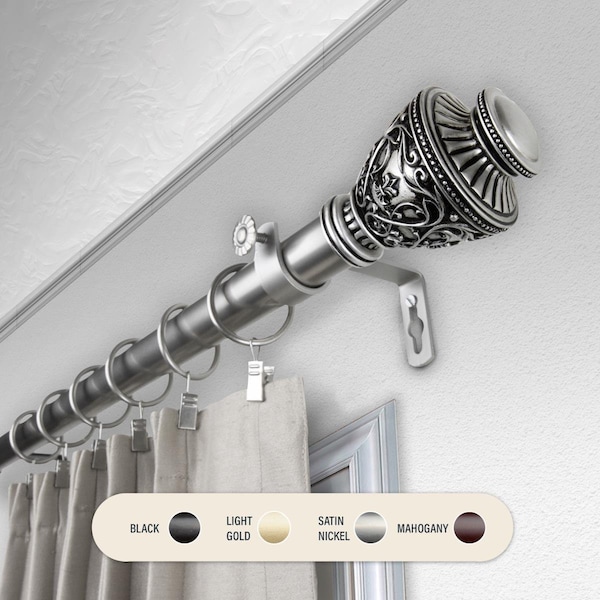 Central Design 1 in. Ron Curtain Rod with 66 to 120 in. Extension, Satin Nickel - 100-09-665