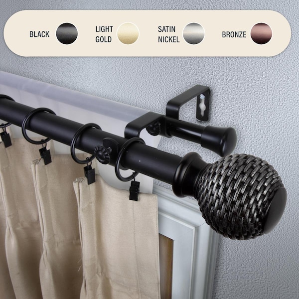Central Design 1 in. Wicker Double Curtain Rod with 48 to 84 in. Extension, Black - 100-76-482-D