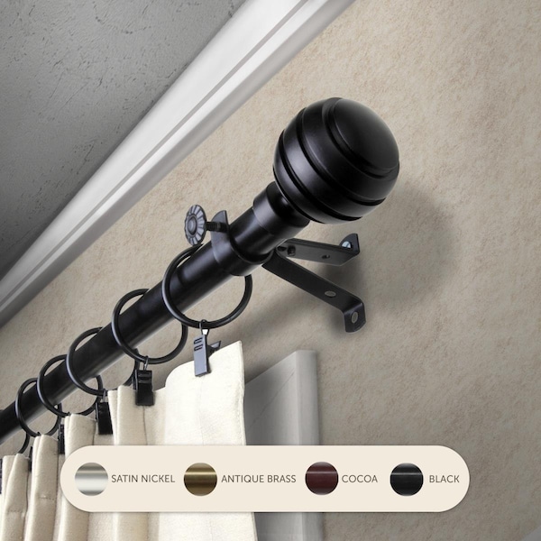 Central Design 0.8125 in. Louise Curtain Rod with 66 to 120 in. Extension, Black - 4891-662