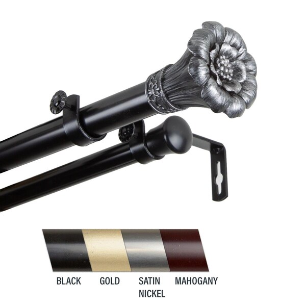 Central Design Central Design 100-02-282-D Flora 1 in. Double Curtain Rod; 28-48 in. - Black - 100-02-282-D