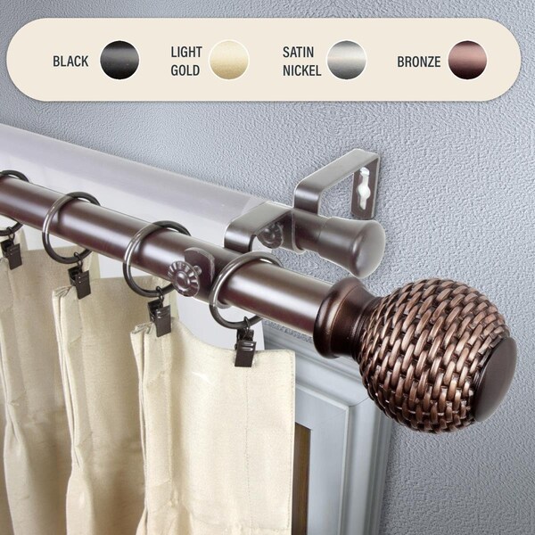 Central Design 1 in. Wicker Double Curtain Rod with 28 to 48 in. Extension, Bronze - 100-76-289-D