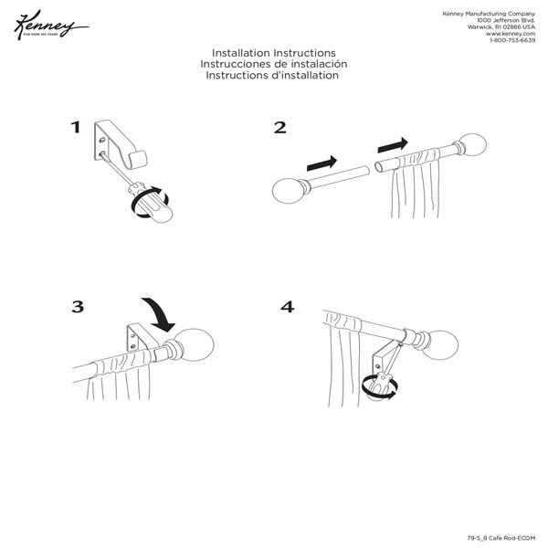 Kenney Mfg Kenney Cage 5/8" Standard Decorative Window Curtain Rod, 28-48", Black - KN75204NP