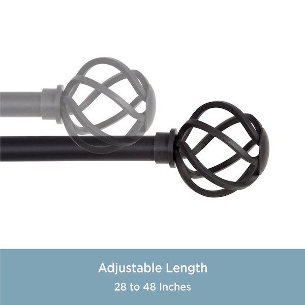 Kenney Mfg Kenney Cage 5/8" Standard Decorative Window Curtain Rod, 28-48", Black - KN75204NP