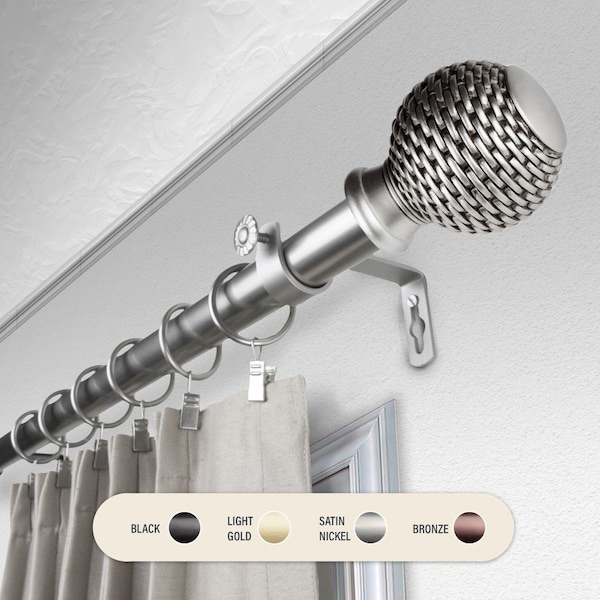 Central Design 1 in. Wicker Curtain Rod with 120 to 170 in. Extension, Satin Nickel - 100-76-995