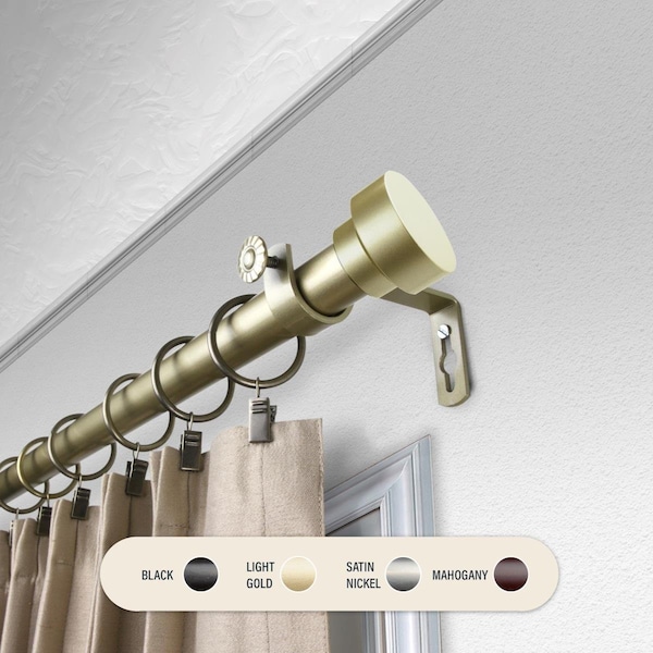 Central Design 1 in. Cover Curtain Rod with 48 to 84 in. Extension, Light Gold - 100-37-483