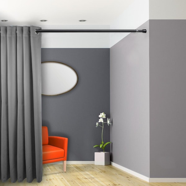 Central Design 0.75 in. Round Spring Tension Rod for 48 to 84 in. Windows, Black - SPT075-48-2
