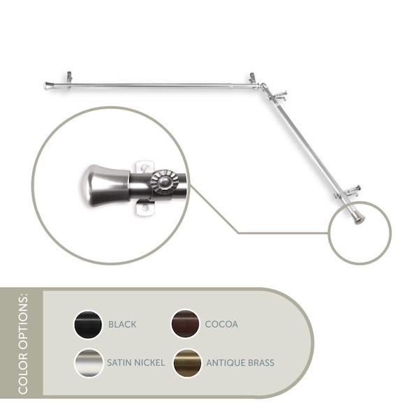 Kd Encimera 0.8125 in. Single Corner Curtain Rod with 28 to 48 in. Extension on Each Side, Satin Nickel - KD3733731
