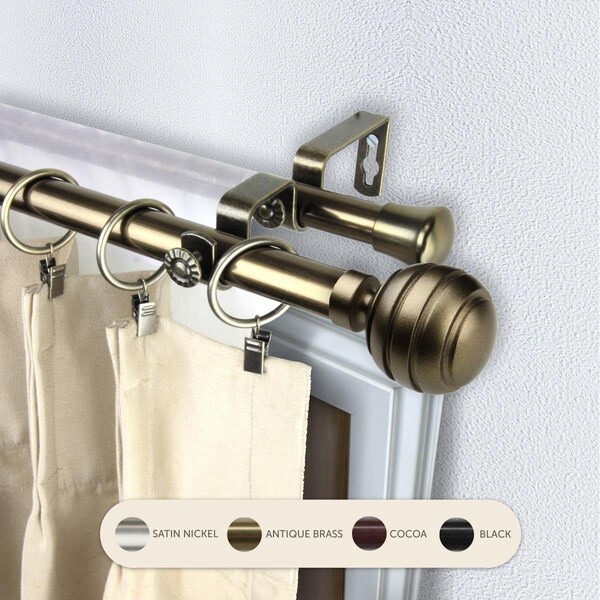 Central Design 0.8125 in. Louise Double Curtain Rod with 28 to 48 in. Extension, Antique Brass - 4791-284