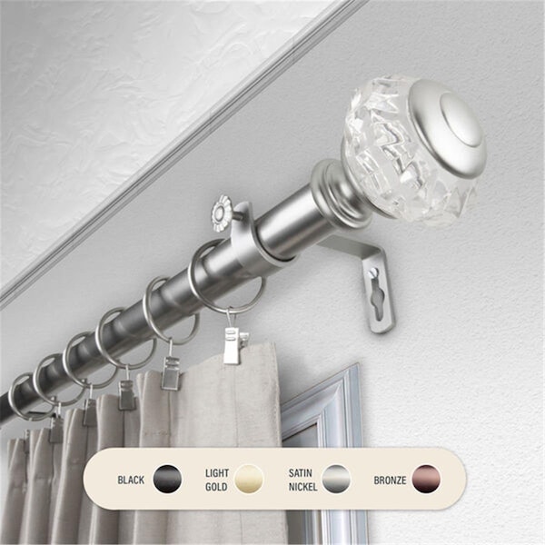 Central Design 1 in. Lyla Curtain Rod with 120 to 170 in. Extension, Satin Nickel - 100-59-995