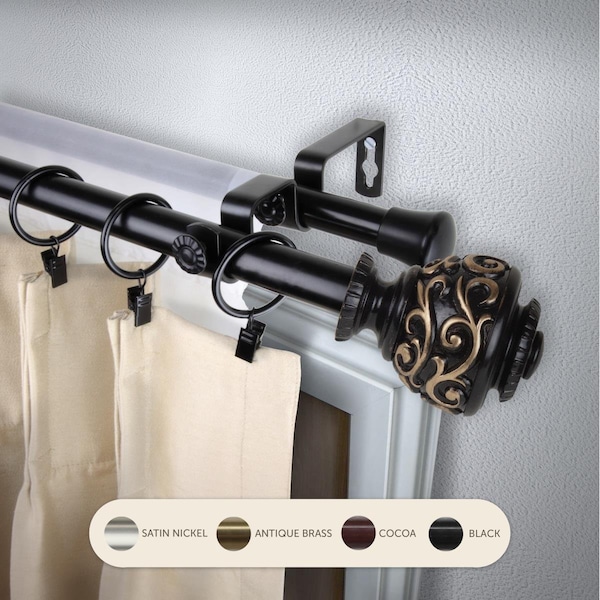 Central Design 0.8125 in. Harmony Double Curtain Rod with 28 to 48 in. Extension, Black - 4789-282