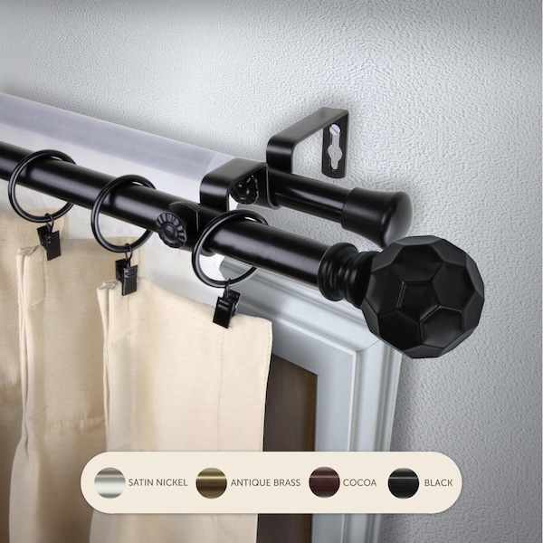 Central Design 0.8125 in. Remi Double Curtain Rod with 66 to 120 in. Extension, Black - 4790-662