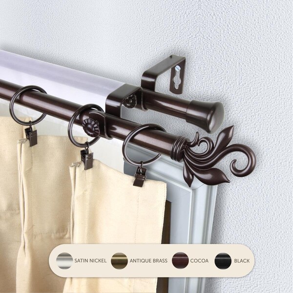 Central Design 0.8125 in. Giles Double Curtain Rod with 48 to 84 in. Extension, Cocoa - 4774-487
