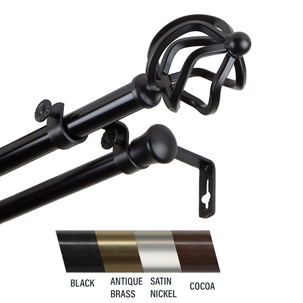 Central Design Giro 0.81 in. Double Curtain Rod, 28-48 in. - Black - CE436895