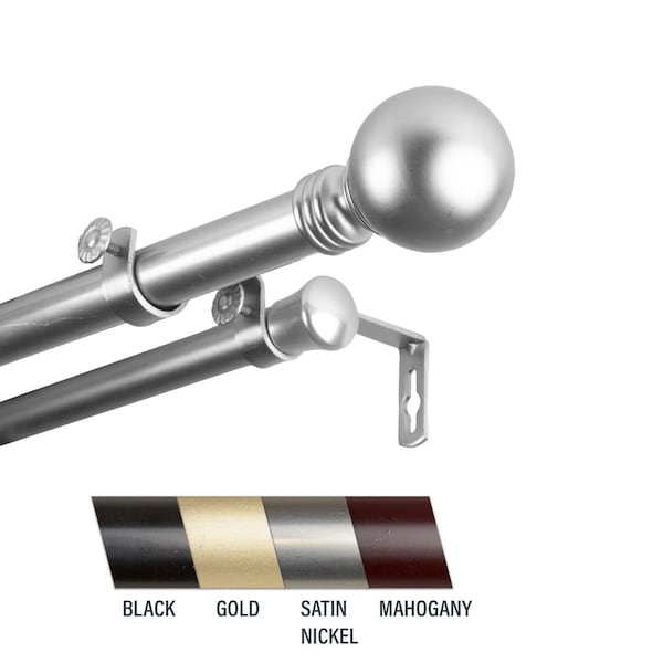 Central Design Globus 1 in. Double Curtain Rod, 66-120 in. - Satin Nickel - CE437010
