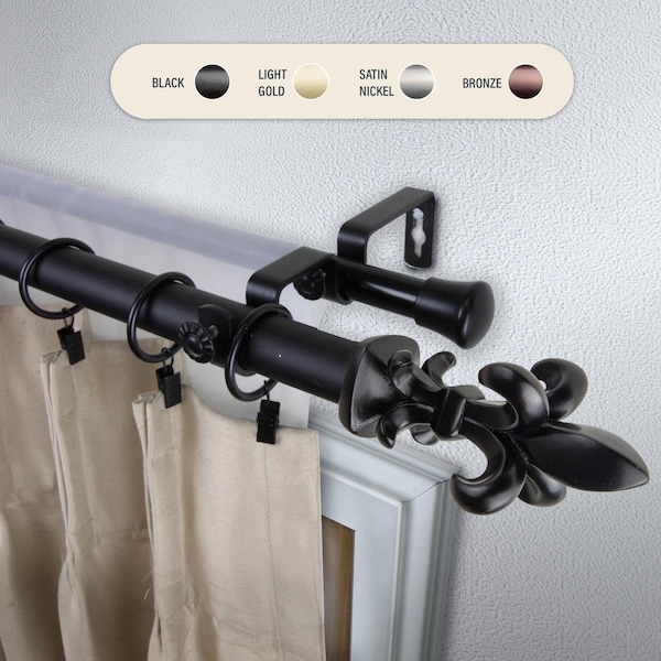 Central Design 1 in. Silas Double Curtain Rod with 120 to 170 in. Extension, Black - 100-45-992-D