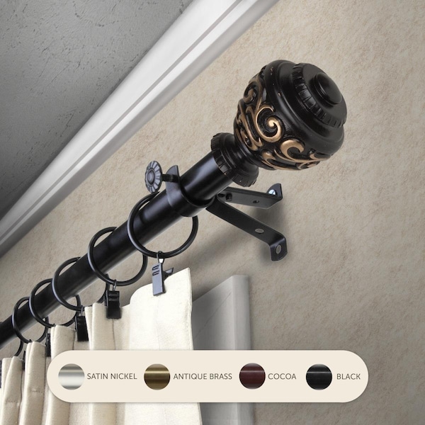 Central Design 0.8125 in. Harmony Curtain Rod with 48 to 84 in. Extension, Black - 4889-482