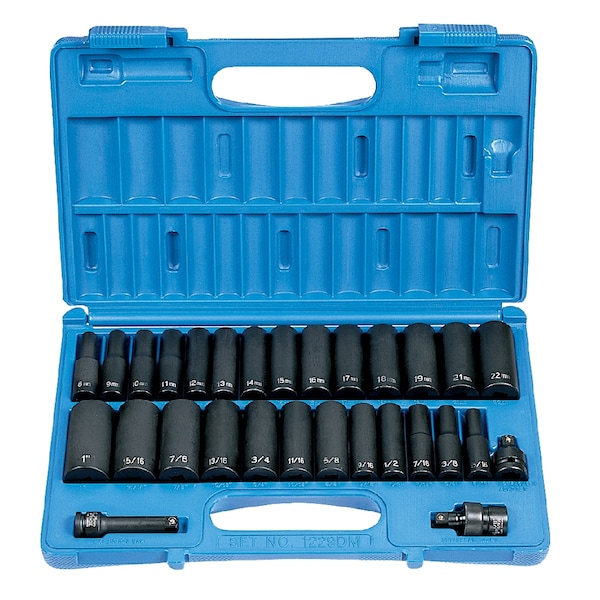 Juego de 29 piezas de puntas de impacto de 3/8" SAE/MÉTRICO Grey Pneumatic - GP1229DM
