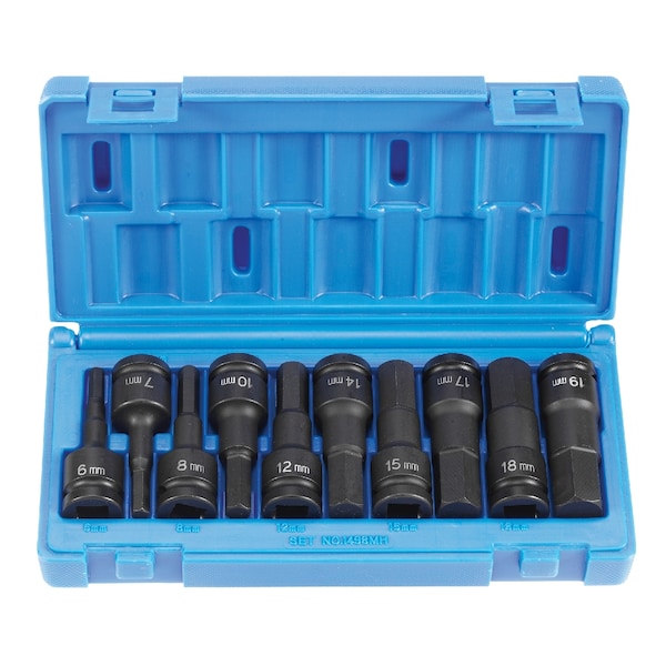 Juego de llaves de vaso hexagonales de 1/2" para llave de impacto, 10 piezas métricas - GP1498MH
