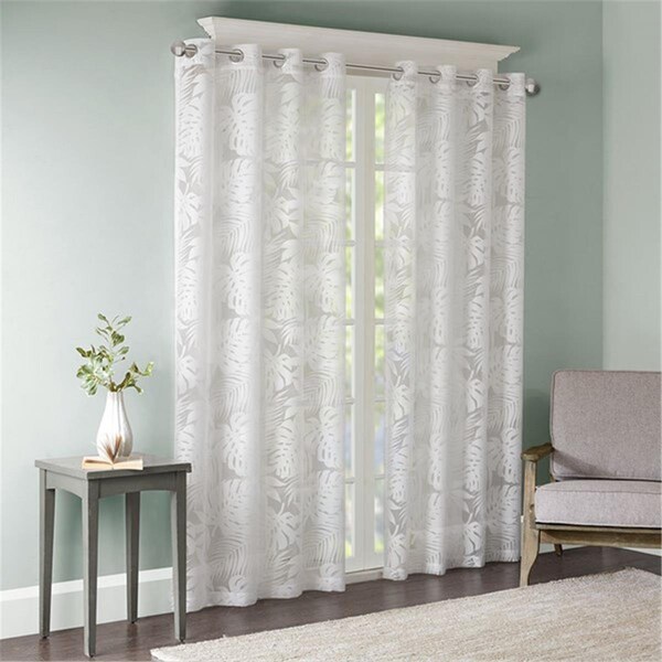 Madison Park 50 x 63 in. Leilani Palm Leaf Burnout Window Sheer - White - MP40-4379