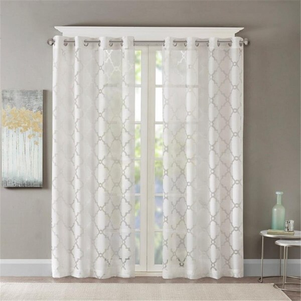 Madison Park 84 in. Eden Fretwork Burnout Sheer Panel - White - MP40-3774