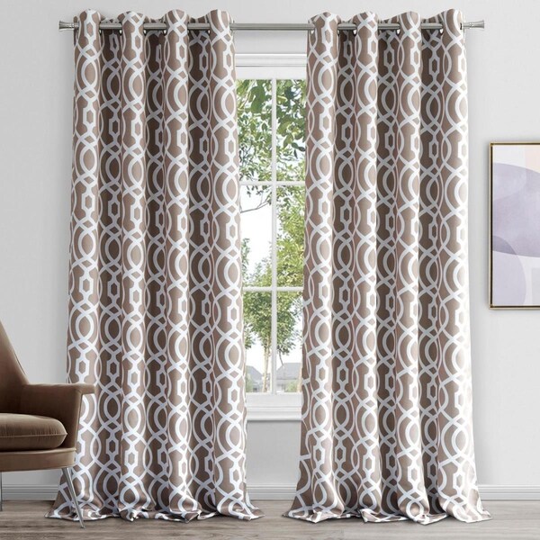 Palacedesigns 84 in. Taupe Trellis Black Out Window Curtain Panel - PA3106471