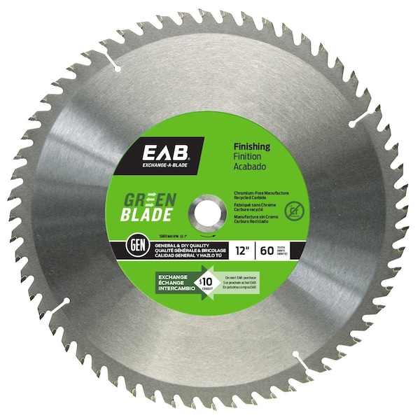 Inserciones 12 in. x 60 Teeth Finishing Green Blade Saw Blade - Recyclable Exchangeable - IN3360308