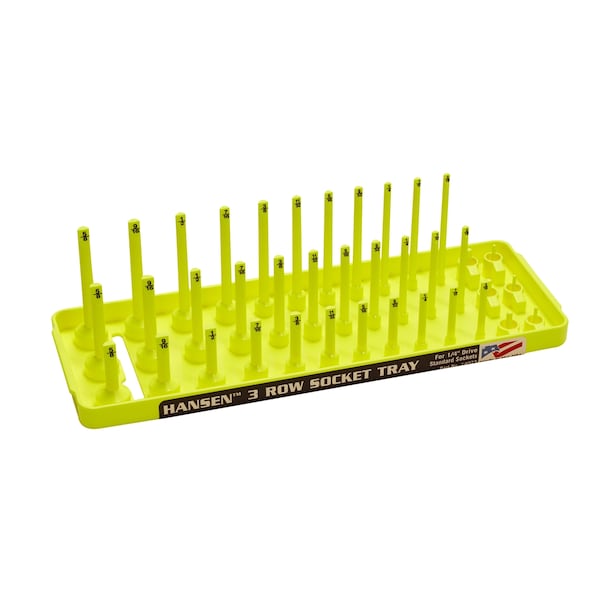 Charola de sockets 1/4" fraccionales SAE de 3 hileras de Hansen Global, color amarillo Hi-Viz - 14073