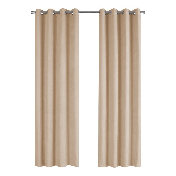 Monarch Specialties Curtain Panel Set, 54"W X 95"L, Grommet, Living Room, Bedroom, Kitchen, Micro Suede, Beige, PK2 - I 9801