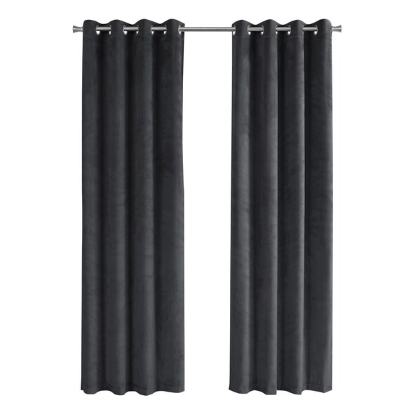 Monarch Specialties Curtain Panel Set, 54"W X 95"L, Grommet, Living Room, Bedroom, Kitchen, Velvet, Grey, PK2 - I 9824