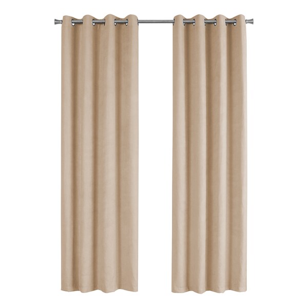 Monarch Specialties Curtain Panel Set, 54"W X 84"L, Grommet, Living Room, Bedroom, Kitchen, Micro Suede, Beige, PK2 - I 9800