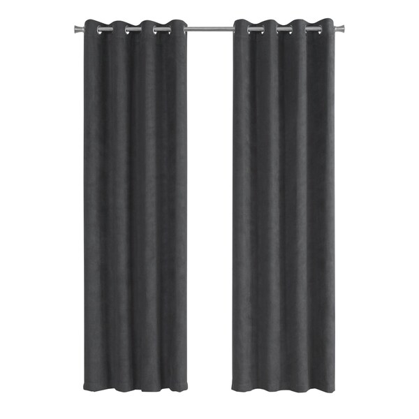 Monarch Specialties Curtain Panel Set, 54"W X 95"L, Grommet, Living Room, Bedroom, Kitchen, Micro Suede, Grey, PK2 - I 9804