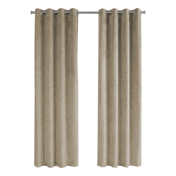 Monarch Specialties Curtain Panel Set, 54"W X 84"L, Grommet, Living Room, Bedroom, Kitchen, Velvet, Beige, PK2 - I 9820