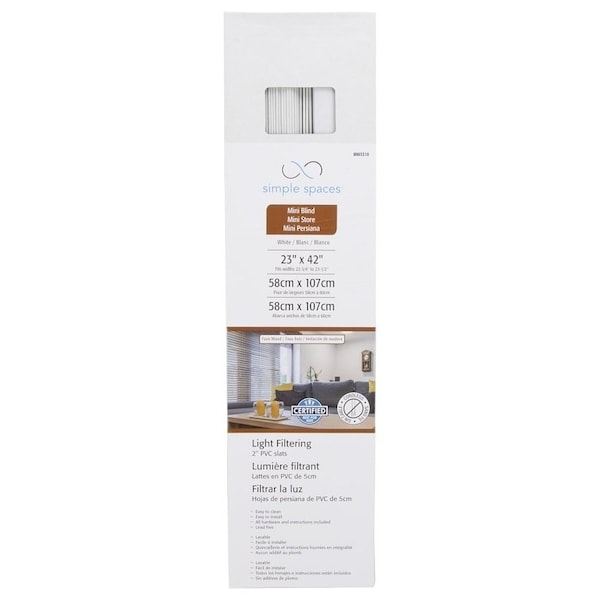 Simple Spaces Blind, 42 in L, 23 in W, Faux Wood, White - FWMB-0