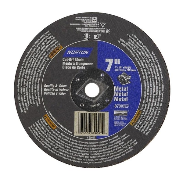 Norton Co CIRCULAR SAW BLADES, Type 1 -Reinforced - Metal - Aluminum Oxide, Size: 7 x 1/8 x DM, Max RPM: 8730 - 076607-89097
