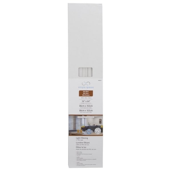 Simple Spaces Blind, 64 in L, 34 in W, Faux Wood, White - FWMB-14