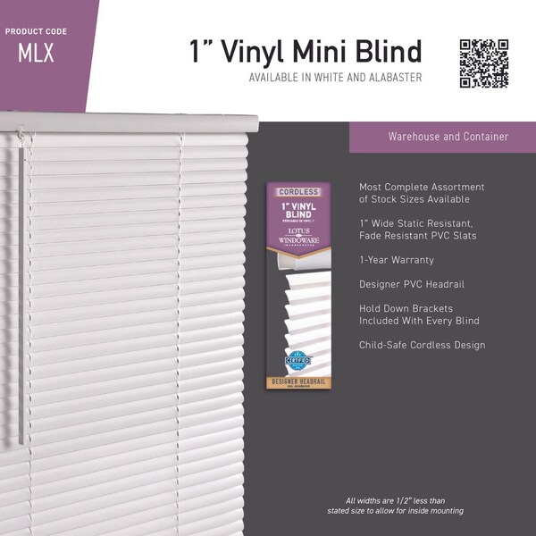 Lotus Blinds Living Accents Vinyl 1 in. Mini-Blinds 23 in. W X 72 in. H White Cordless - MAX2372WH