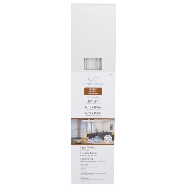 Simple Spaces Blind, 64 in L, 29 in W, Faux Wood, White - FWMB-10
