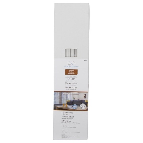 Simple Spaces Blind, 72 in L, 31 in W, Faux Wood, White - FWMB-28