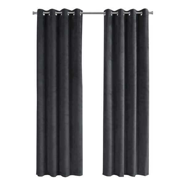 Monarch Specialties Curtain Panel Set, 54"W X 84"L, Grommet, Living Room, Bedroom, Kitchen, Velvet, Grey, PK2 - I 9823