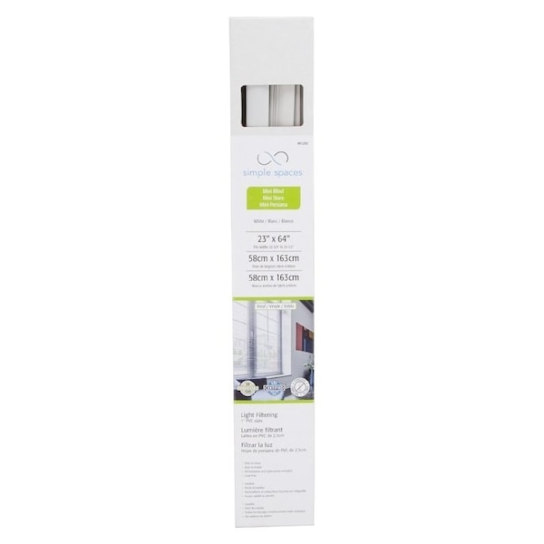 Simple Spaces Blind, 64 in L, 23 in W, Vinyl, White - PVCMB-1A