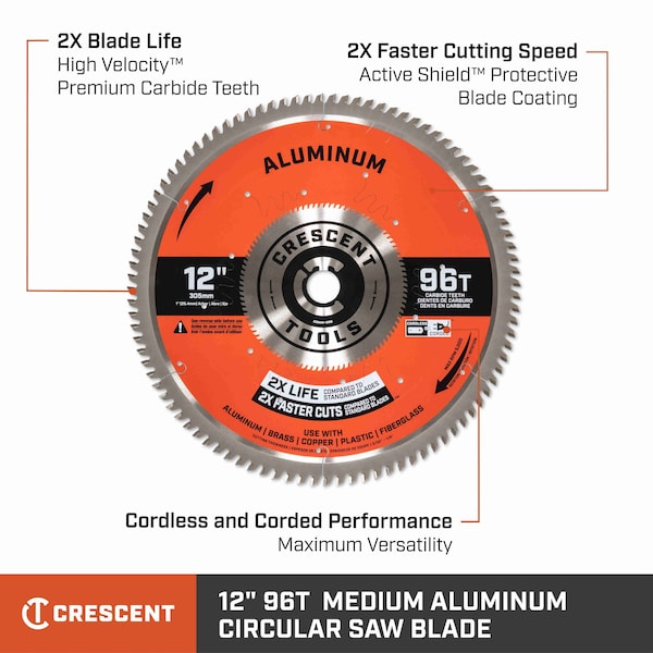 Crescent 12" x 96-Tooth  Medium Aluminum Circular Saw Blade - CSBAM-1296
