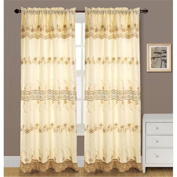 Palacedesigns Alisa Macrame 54 x 84 in. Rod Pocket Curtain Panel with Attached 18 in. Valance, Beige - PA3744076
