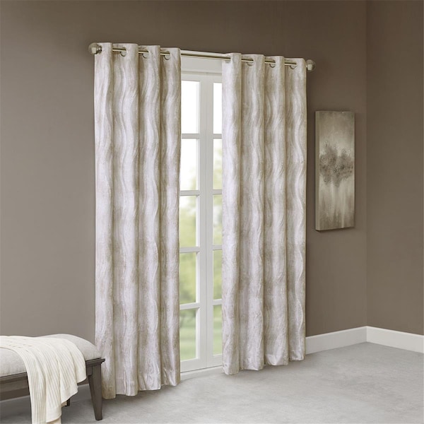 Sunsmart Ivory 100 Percent Polyester Printed Jacquard Grommet Top Total Blackout Window Panel - SS40-0090