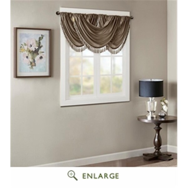 Madison Park 38 x 46 in. Elena Faux Silk Waterfall Embellished Valance, Bronze - MP41-4955