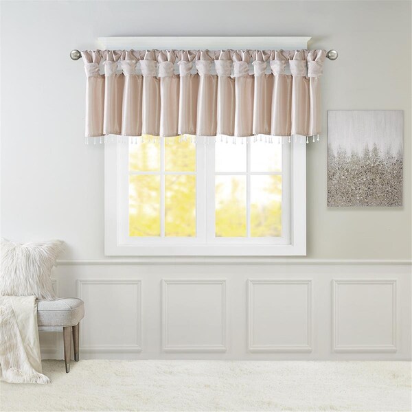 Madison Park Blush 100 Percent Polyester Lightweight Faux Silk Valance with Beads - MP41-6325