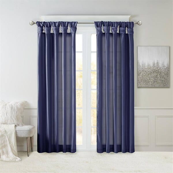 Madison Park Navy 100 Percent Polyester Twist Tab Lined Window Curtain - MP40-6316