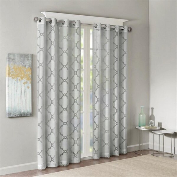 Madison Park 84 in. Eden Fretwork Burnout Sheer Panel - Grey - MP40-3780