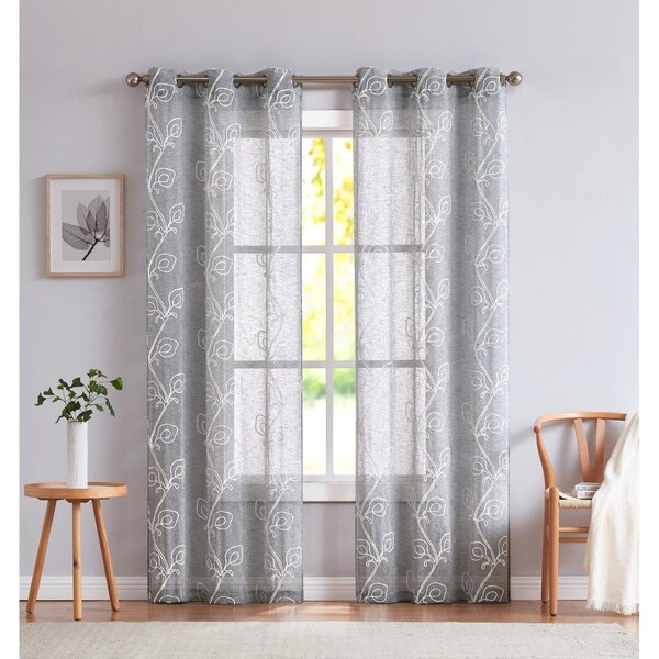 Palacedesigns 84 in. Silver Boho Embroidered Window Panels - Set of 2 - PA3106461