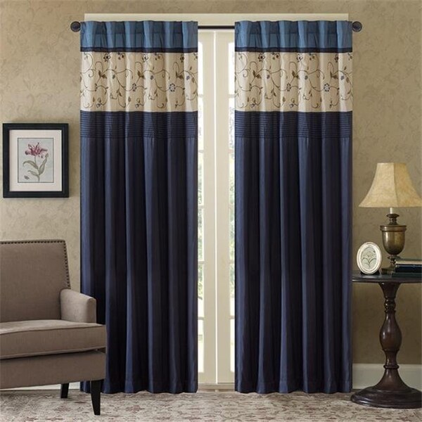 Madison Park Madison Park MP40-4209 50 x 84 in. Serene Embroidered Window Panel - Navy - MP40-4209