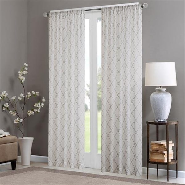 Madison Park Madison Park MP40-2010 Irina Diamond Sheer Window Curtain; White & Grey; 84 in. Panel - MP40-2010